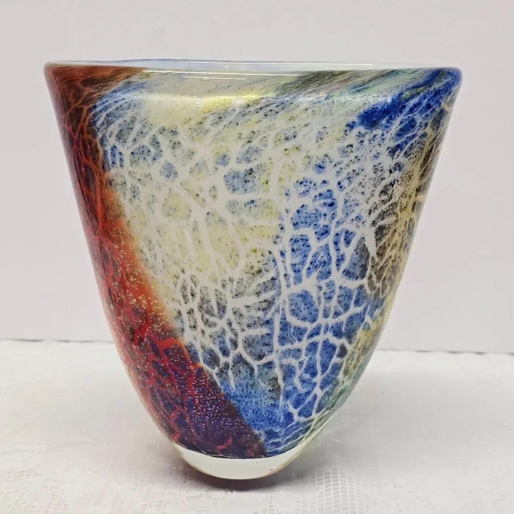 Badash Firestorm Multicolor Murano Style Art Glass Vase Cottagecore Art Deco